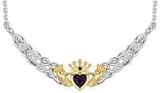 Alexandrite Gold Silver Celtic Claddagh Necklace