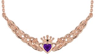 Amethyst Rose Gold Silver Celtic Claddagh Necklace