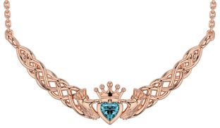 Aquamarine Rose Gold Silver Celtic Claddagh Necklace