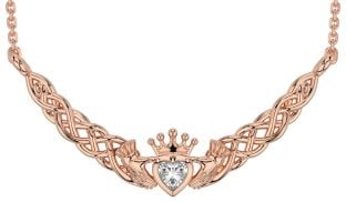 Diamond Rose Gold Silver Celtic Claddagh Necklace