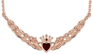 Garnet Rose Gold Silver Celtic Claddagh Necklace