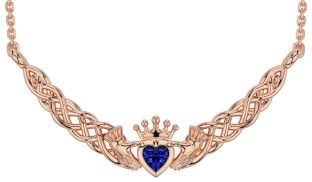 Sapphire Rose Gold Silver Celtic Claddagh Necklace