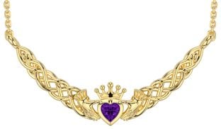 Amethyst Gold Silver Celtic Claddagh Necklace