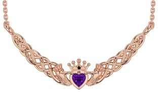 Amethyst Rose Gold Celtic Claddagh Necklace