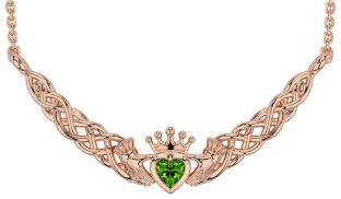 Peridot Rose Gold Celtic Claddagh Necklace