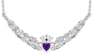 Amethyst Silver Celtic Claddagh Necklace