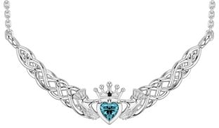 Aquamarine Silver Celtic Claddagh Necklace