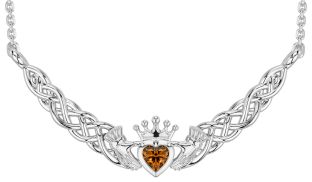 Citrine Silver Celtic Claddagh Necklace