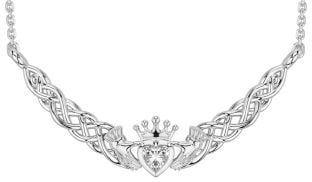 Diamond Silver Celtic Claddagh Necklace