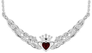 Garnet Silver Celtic Claddagh Necklace