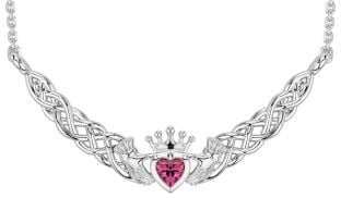 Pink Tourmaline Silver Celtic Claddagh Necklace