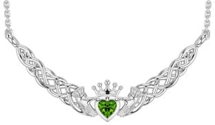 Peridot Silver Celtic Claddagh Necklace