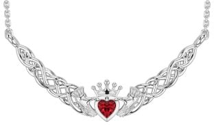 Ruby Silver Celtic Claddagh Necklace