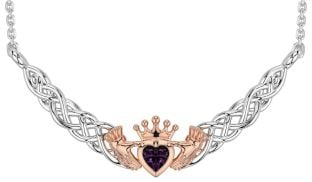 Alexandrite Rose Gold Silver Celtic Claddagh Necklace