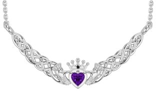 Amethyst White Gold Celtic Claddagh Necklace