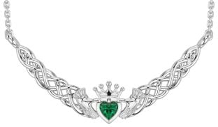 Emerald White Gold Celtic Claddagh Necklace