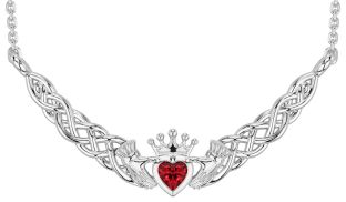 Ruby White Gold Celtic Claddagh Necklace