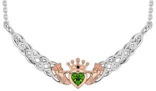 Peridot White Rose Gold Celtic Claddagh Necklace