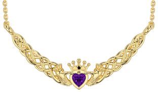 Amethyst Gold Celtic Claddagh Necklace