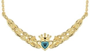 Aquamarine Gold Celtic Claddagh Necklace