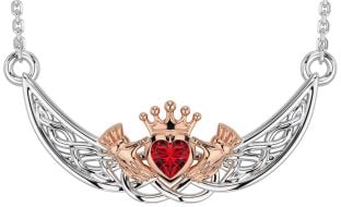 Ruby Rose Gold Silver Celtic Claddagh Necklace