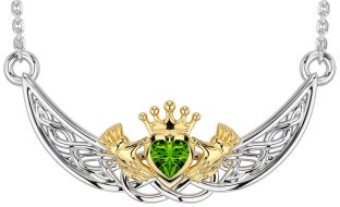 Peridot Gold Silver Celtic Claddagh Necklace