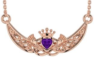 Amethyst Rose Gold Silver Celtic Claddagh Necklace