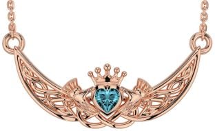 Aquamarine Rose Gold Silver Celtic Claddagh Necklace