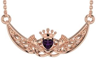 Alexandrite Rose Gold Silver Celtic Claddagh Necklace