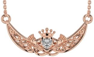 Diamond Rose Gold Silver Celtic Claddagh Necklace