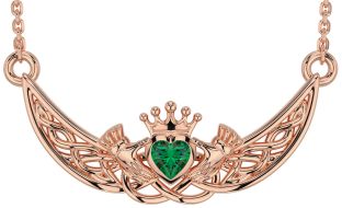 Emerald Rose Gold Silver Celtic Claddagh Necklace