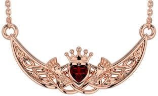 Garnet Rose Gold Silver Celtic Claddagh Necklace