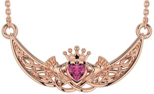 Pink Tourmaline Rose Gold Silver Celtic Claddagh Necklace