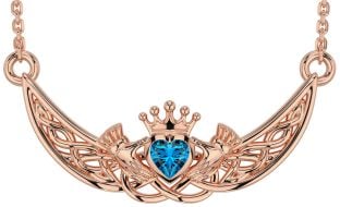 Topaz Rose Gold Silver Celtic Claddagh Necklace