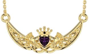 Alexandrite Gold Silver Celtic Claddagh Necklace