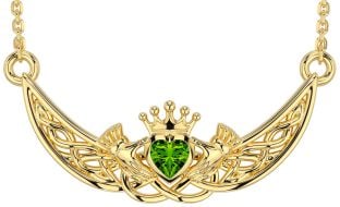 Peridot Gold Silver Celtic Claddagh Necklace