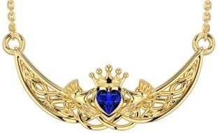 Sapphire Gold Silver Celtic Claddagh Necklace