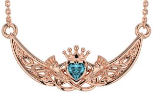 Aquamarine Rose Gold Celtic Claddagh Necklace