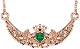 Emerald Rose Gold Celtic Claddagh Necklace