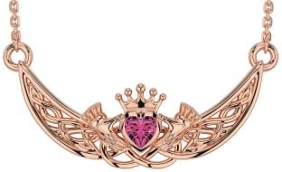 Pink Tourmaline Rose Gold Celtic Claddagh Necklace