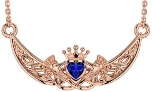 Sapphire Rose Gold Celtic Claddagh Necklace