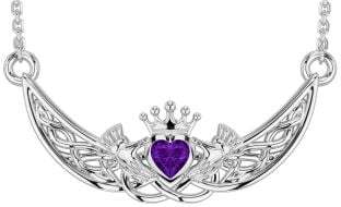 Amethyst Silver Celtic Claddagh Necklace