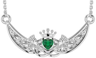 Smeraldo Argento celtico Claddagh Collana