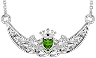 Peridot Silver Celtic Claddagh Necklace