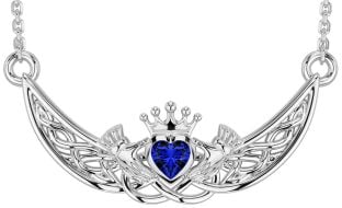 Sapphire Silver Celtic Claddagh Necklace