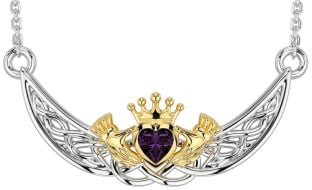 Alexandrite Gold Silver Celtic Claddagh Necklace