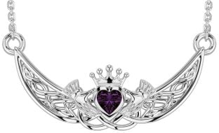 Alexandrite White Gold Celtic Claddagh Necklace