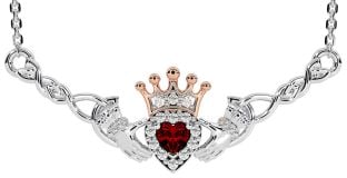 Garnet Rose Gold Silver Celtic Claddagh Necklace