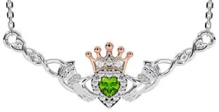 Peridot Rose Gold Silver Celtic Claddagh Necklace