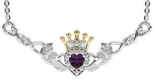 Alexandrite Gold Silver Celtic Claddagh Necklace